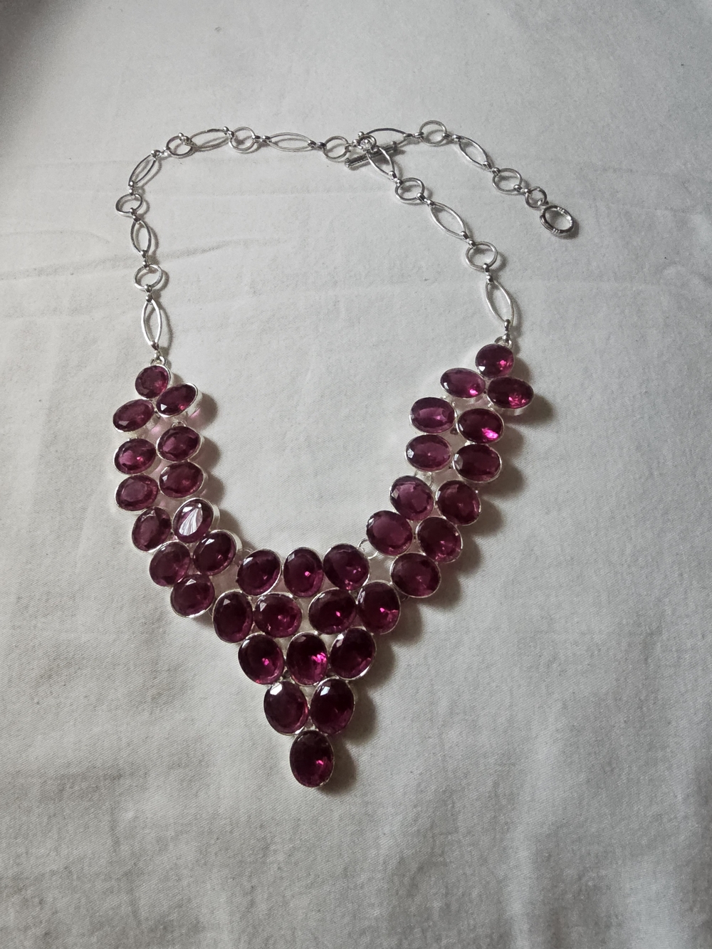 Silver-Set Pink Crystal Statement Necklace